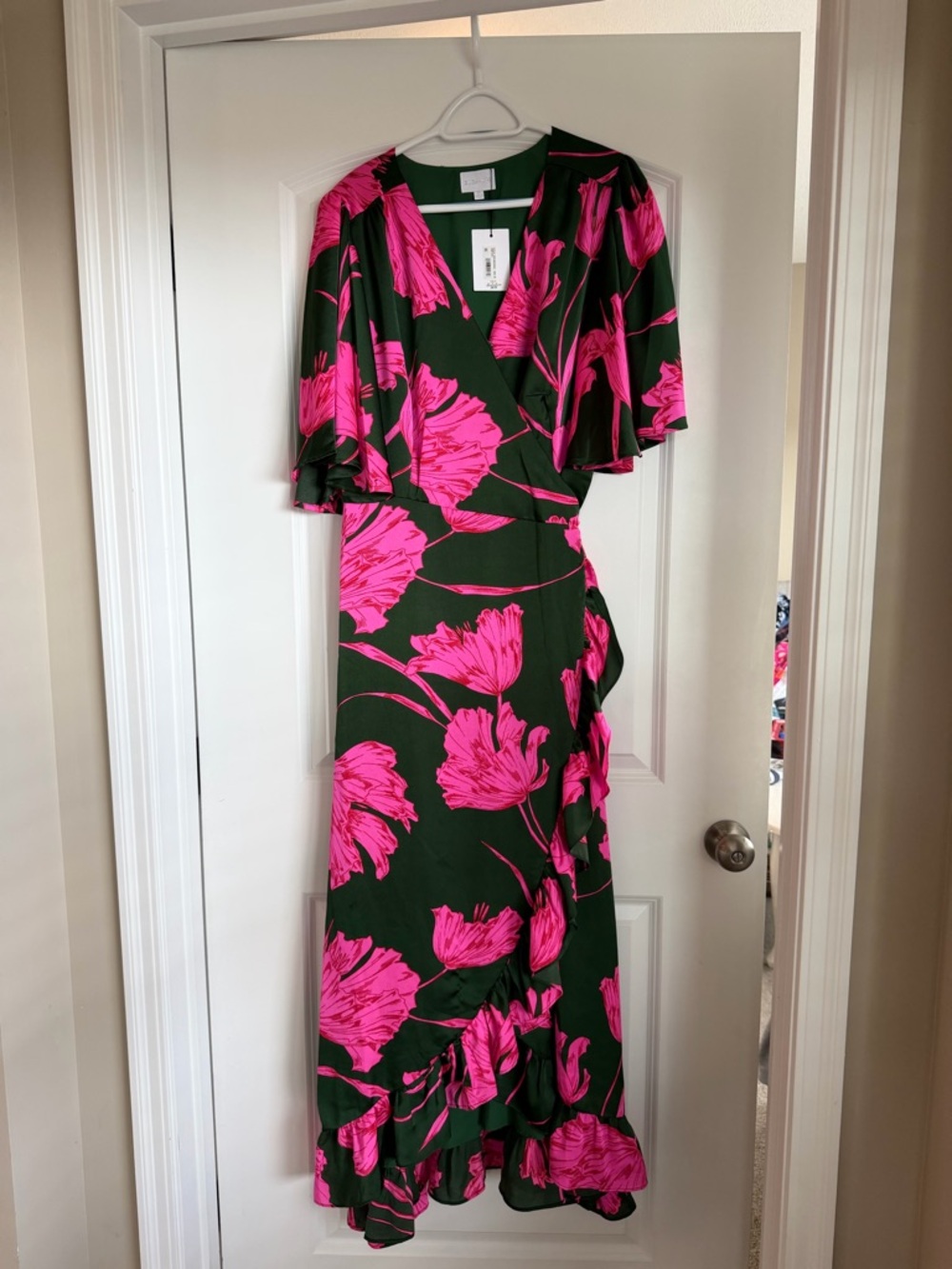 Sugarlips Dark Green Maxi Dress with Hot Pink Floral Print